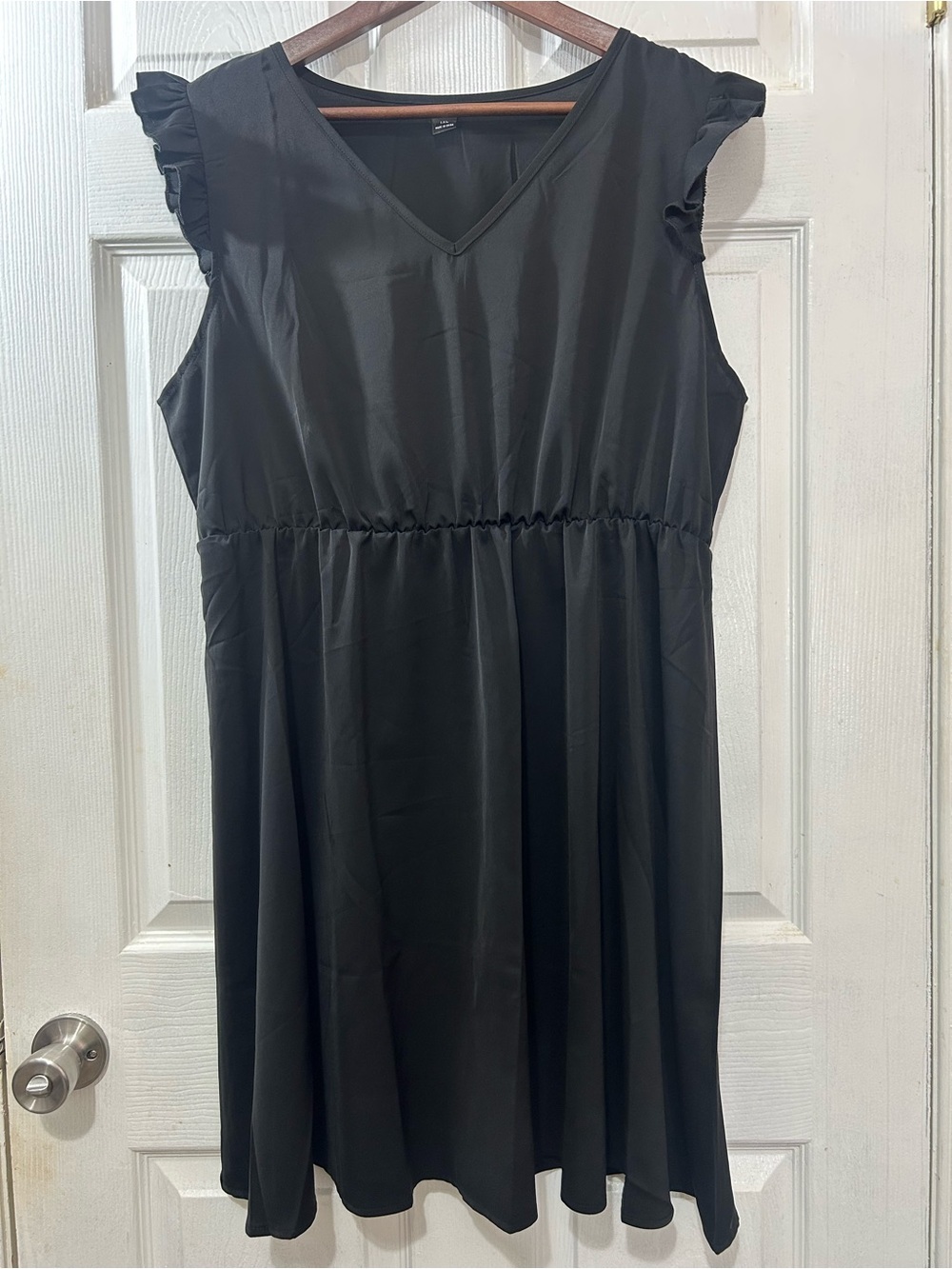 SHEIN Curve Black Ruffle Sleeve Fit Flare Dress Plus Size 1XL V Neck